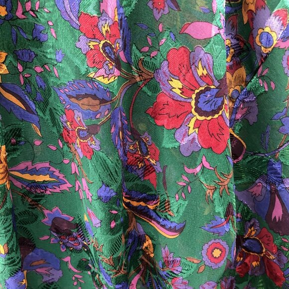 Vintage Victoria' Secret Kimono Robe Womens OS Green Floral Jacquard Chiffon - Picture 7 of 9